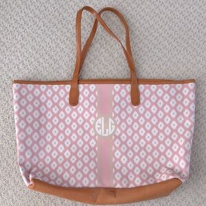 Women’s Barrington St. Anne tote/purse, monogram ELG, pink and tan ikat, GUC